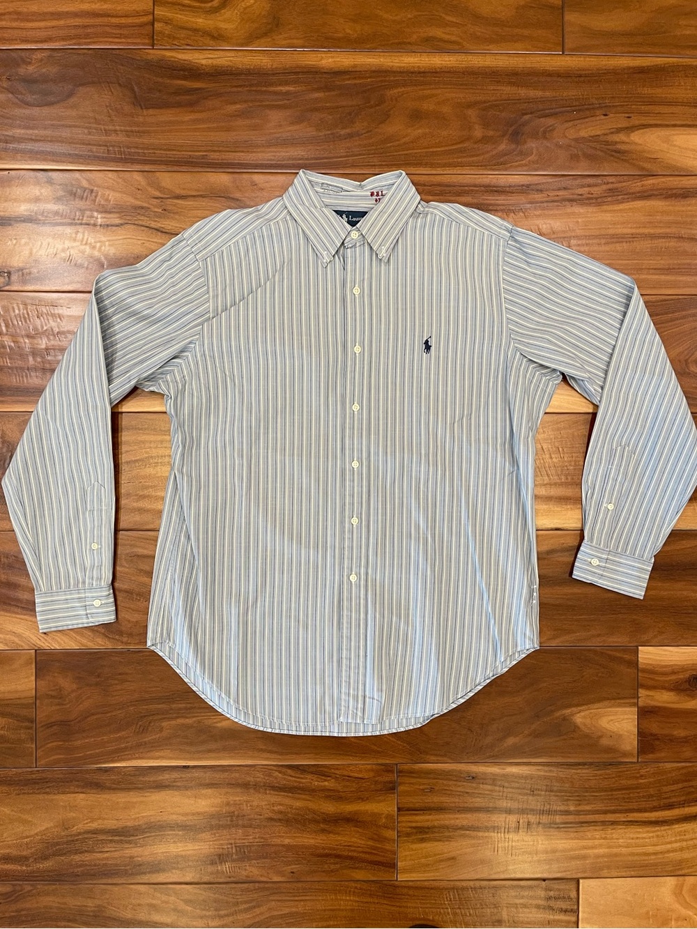 Vintage Ralph Lauren Bleeker button down dress shirt blue white pinstripe men L